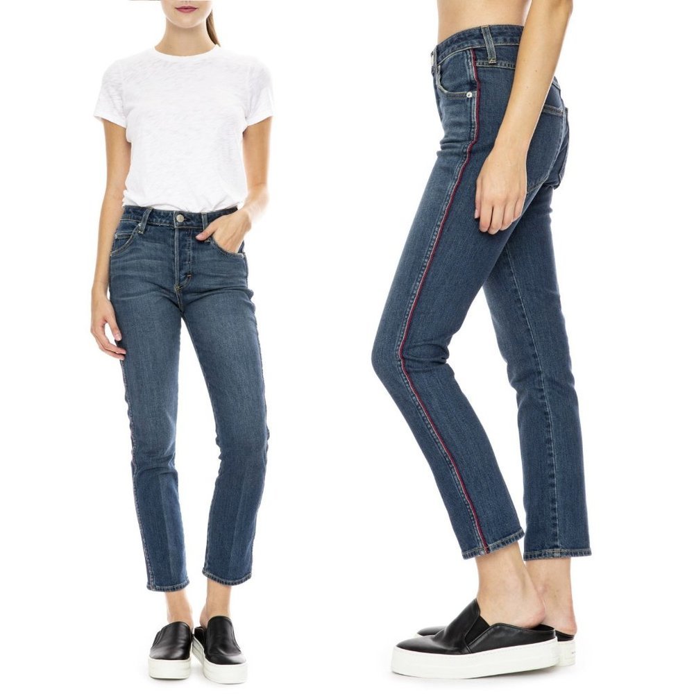 AMO Women's Babe High Rise Slim Straight Ankle Jeans sz 24 Dark Vintage NWT